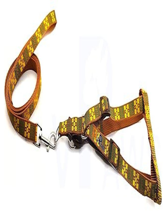 Pups&Pets Nylon 15MM Pet Adjustable Soft Nylon Dog Printed Harness and Leash Set Suitable for Puppies, Cats and Kitten Outdoor Walking - Small (Golden) - Image 1